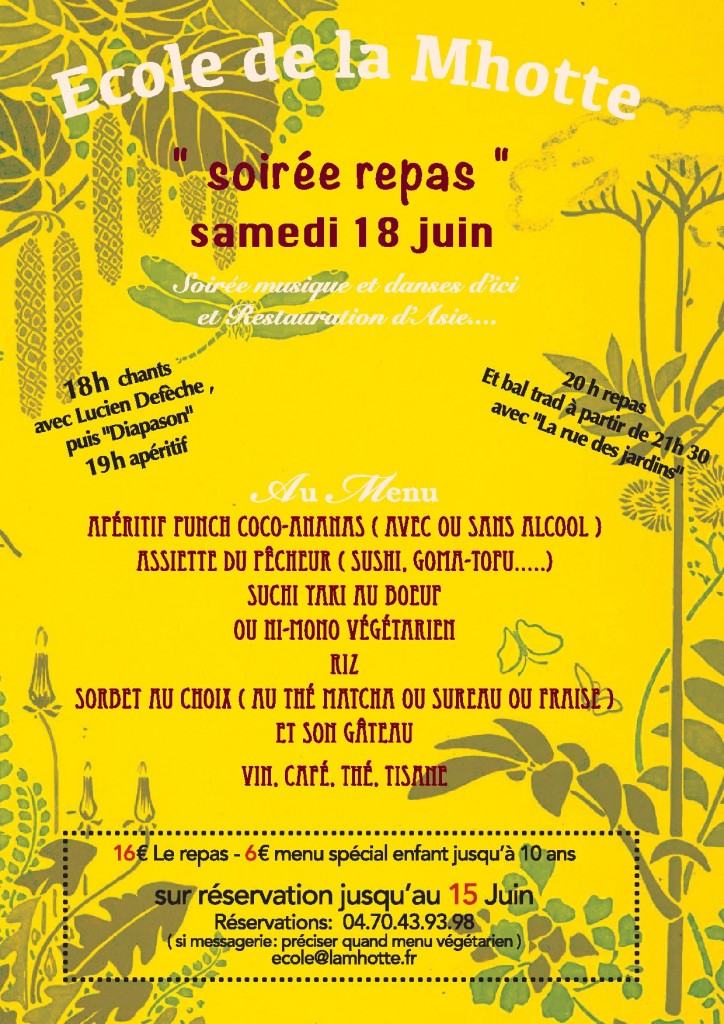 Soirée Repas @ Ecole de la Mhotte | Saint-Menoux | Auvergne Rhône-Alpes | France